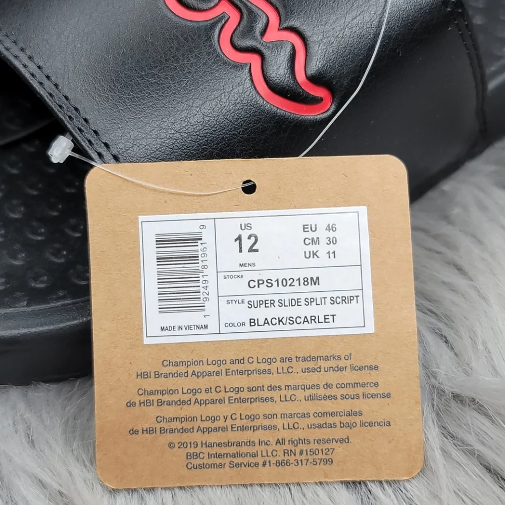 Champion Super Slide Split Script Logo Black Red Sandals